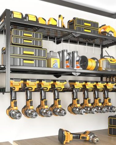 SOYEEZE Power Tool Organizer - 8 Drill & Screwdriver Wall Mount, 3 Layer Storage Rack with Hammer & Plier Holder