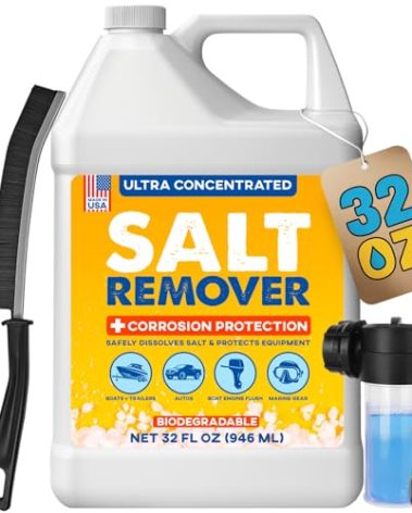 Concentrated Salt Remover Flush Kit + Corrosion Protection – Made in USA | Salt Cleaner Ideal for Boats, Cars, Marine Engine & Outboard Motor Flush, Washes Salt Away from Vehicles, & Trailers | 32 oz
