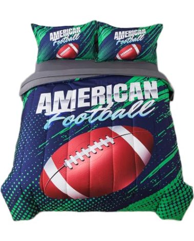 qjmiaofang 5Pcs Sports Bedding for Boys American Football Comforter Twin Kids Teens Bed Set with Sheets All Season Rugby Bed in A Bag Include Comforter,Fitted Sheet,Flat Sheet,Pillowcases