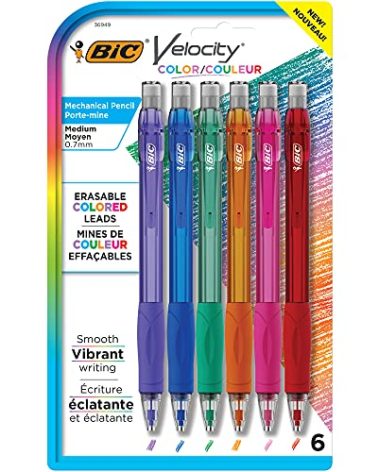 BIC Velocity Colored Lead Mechanical Pencils, Assorted Colors, 6-Pack, Colored Pencils for Classrooms and School Supplies