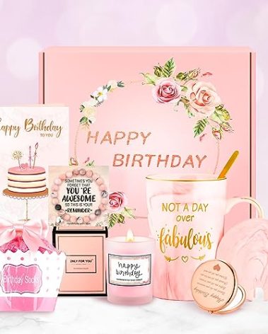 Birthday Gifts for Women Happy Birthday Gift Baskets for Women Unique Not A Day Over Fabulous Mug Gift ideas Pink Gifts Box Set Presents for Her Friends Mom Sister Wife Coworkers Daughter Aunt Mom