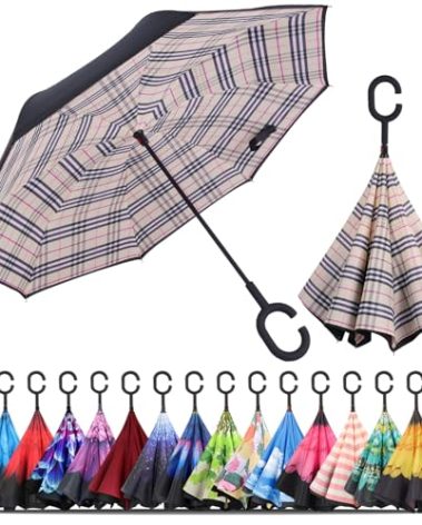 LLanxiry Inverted Reverse Upside Down Umbrella, Waterproof, C-Shaped Handle, Frosted Design, for Men and Women