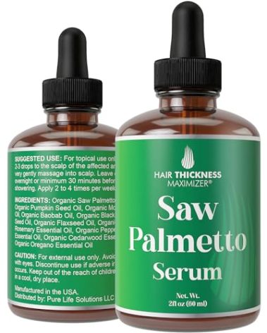 Saw Palmetto Serum for Hair Growth and Thickening - With Rosemary, Peppermint, Pumpkin Seed Oils. Vegan Moisturizing and Strengthening Scalp Treatment for Women, Men, Weak, Dry, Frizzy Hair 2oz