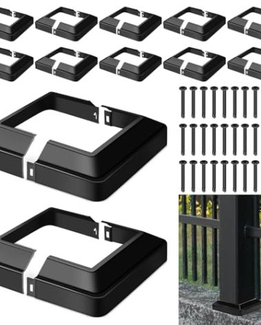 Tandefio 12 Pcs 4x4" Metal Post Skirt with Screw, Split Style Post Skirt Sleeves Base Cover, Porch Columns Wraps Black Base for Fence Stair Wood Hand and Stair Rails (Internal Size 3.5 x 3.5")