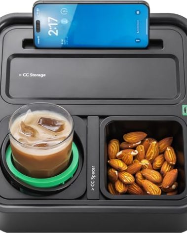 CouchConsole Original Tray - Drinks & Snacks Sofa Caddy with Armrest, Table with Phone Stand- TV Remote Control Storage and Organizer - for Living Rooms, RV, and Cars, Black/Green