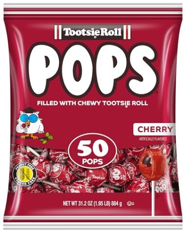 Tootsie Pops Single Flavor Bag - Cherry Flavored Lollipops with Chocolatey Center - Individually Wrapped Hard Candy - Red Candy - Peanut Free, Gluten Free, 50 Count (Pack of 1)