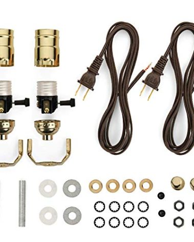 I Like That Lamp DIY Lamp Wiring Kit, Brass Socket & 12FT Brown Cord (2 Pack), For Making & Fixing Table or Floor Lamps, Repair & Rewire Antique or Vintage Lighting Fixtures, Complete Hardware Set