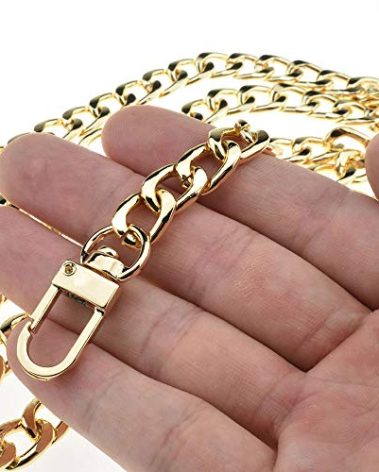 HAHIYO Purse Chain Strap 43.3' Gold for Shoulder Cross Body Sling Purse Handbag Clutch Bag Replacement Comfortable Flat 0.4' Wide Enough 2.4mm Extra Thick Metal 1 Pack