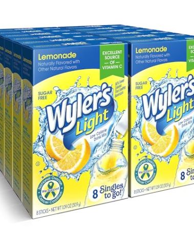 Wyler's Light Singles To Go Powder Packets, Water Drink Mix, Lemonade, 12 Boxes, 8 Servings per Box, 96 Total Servings