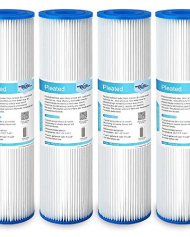Membrane Solutions 20 Micron Pleated Polyester Sediment Water Filter 10"x2.5" Replacement Cartridge Universal Whole House Pre-Filter Compatible with W50PE, WFPFC3002, SPC-25-1050, FM-50-975 - 4 Pack