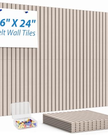 MaxGear Cork Boards for Walls 36" x 24", 6 Pack Beige Felt Wall Tiles Bulletin Boards with Slat Paneling, 3D Panels Push Pin Board for Office Wall Decor