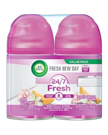 Air Wick Automatic Air Freshener Spray Refill, 2ct, Summer Delights, Odor Neutralization, Essential Oils