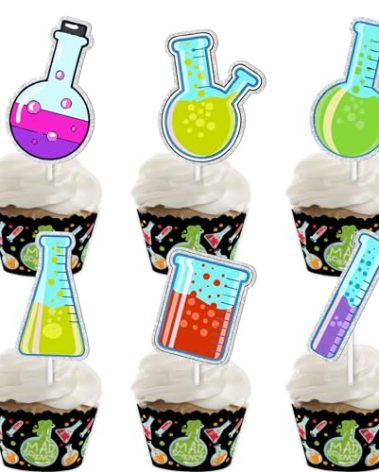 18pcs Colorful Glitter Dessert Cupcake Topper Chemistry Experiments Theme Decor Supplies Boys Girls Baby Shower Happy Birthday Party Decorations