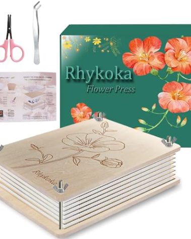 Rhykoka Professional Flower Press, 8 Layers 6.3x8.3 inch (16x21cm) Wooden Flower Press Kit/Flower Pressing for Kids Adults, Great Gift for DIY Flowers Lovers (Wooden)