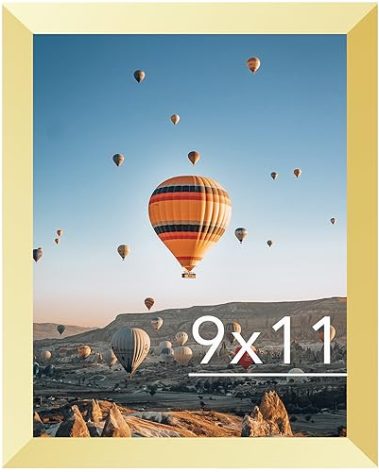 JCJMY 9x11 Picture Frame Gold for Wall Hanging or Tabletop, Wall Mounting Horizontally or Vertically, 9 x 11 Wall Gallery Poster Photo Frame with Shatter Resistant Plexiglass, Gold