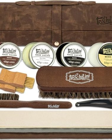 TROCHILINI Shoe Polish 13PC Shoe Shine Kit Leather Boot Care Set Mink Oil Brushes for Gentle Cleaning Care for Men Women Dad Christmas Birthday Gifts