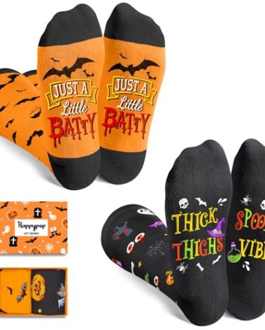 HAPPYPOP Pumpkin Witchy Socks Kids - Funny Halloween Gifts for Kids 4-6 Years