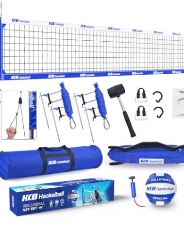 Haokelball Volleyball Net for Backyard Outdoor Portable Volleyball Net Set with Volleyball Antennas, Aluminum Poles, Tension Adjuster and Volleyball