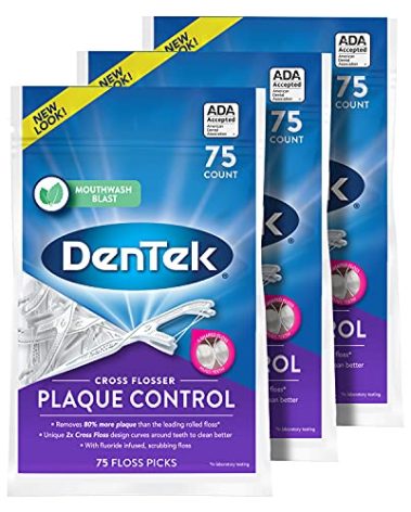 DenTek Cross Flosser Plaque Control Floss Picks, X-Shaped Floss, 75 Count, 3 Pack