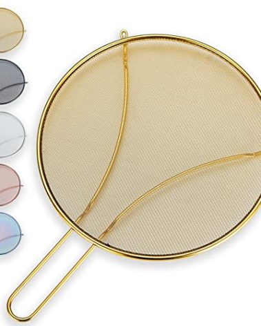 Evanda 12" Gold Splatter Screen for Cooking, Stainless Steel Fine Mesh for Frying Pan, Grease Guard for Pan to Stop Hot Oil Splatter, Protect the Skin From Burns, Safe Cooking Lid