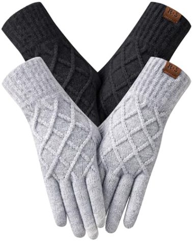 REACH STAR 2 Pairs Winter Gloves for Women Men, Touch Screen Elastic Thermal Knit Lining Warm Gloves for Cold Weather, For Hiking Running Driving Christmas Gifts Stocking Stuffers