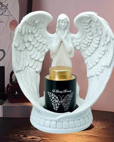 HOZWQRT Small Keepsake Urns for Ashes Adult/Women/Female/Mom/Grandma, Mini Cremation Urns for Human Ashes Container, Memorial Little Urn with Guardian Angel Wings Resin Statue (Angel and Butterfly)