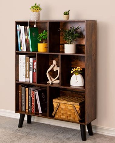 LEYAOYAO Cube Bookshelf 3 Tier Mid-Century Rustic Brown Modern Bookcase with Legs,Retro Wood Bookshelves Storage Organizer Shelf,Freestanding Open Book Shelves for Bedroom,Living Room,Office