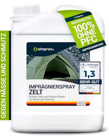 simprax® Tent Waterproofing Spray - Certified Eco-Friendly, UV-Stable & Biodegradable Waterproof Spray | Made in Germany | Waterproofing Spray Enhances Water-Repellency for Tent & Technical Textiles