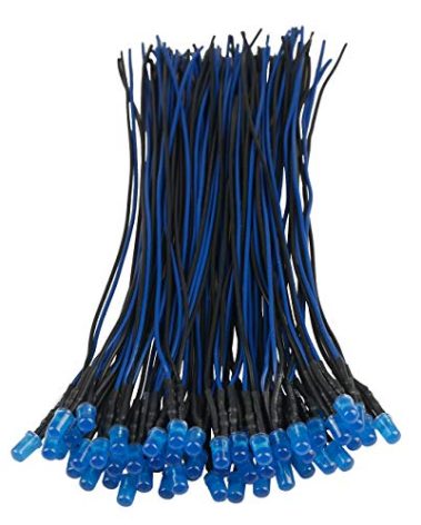 EDGELEC 50pcs 12 Volt 5mm Blue LED Lights Emitting Diodes, Pre Wired 7.9 Inch DC 12V LED Light Diffused Colored Lens Small LED Lamps