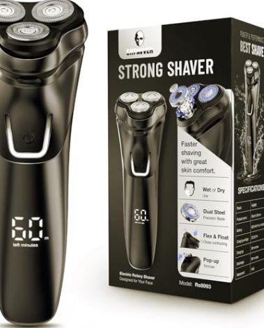 Electric Razor for Men Cordless: Wet/Dry Rotary Shaver Waterproof - USB Fast Charging & Sensitive Skin Care - Pop up Trimmer & Precision Blades
