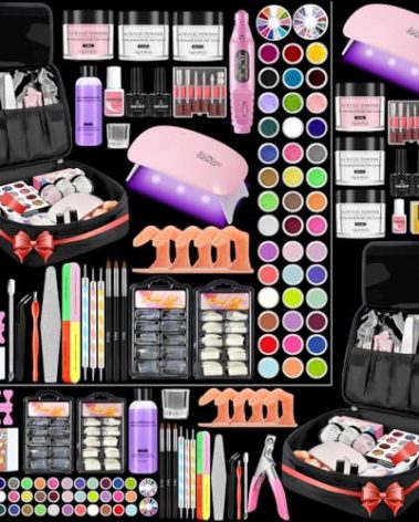 Quaferen Professional Acrylic Nail Kit for Beginners - 42 Colors Glitter Powder, Liquid, UV Light, Drill, Practice Finger Nail Bag Organizer Case