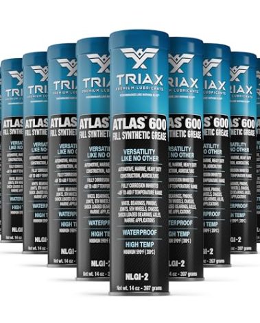 TRIAX Atlas 600 - Full Synthetic Grease - Ultra Duty - All 5th Wheel, Bearings, Joints, Pivots, Bolts - Super Adhesive - Marine - Wide Temp Range -40 F to 450 F - 14 Ounce Cartridge (10 Tube Pack)