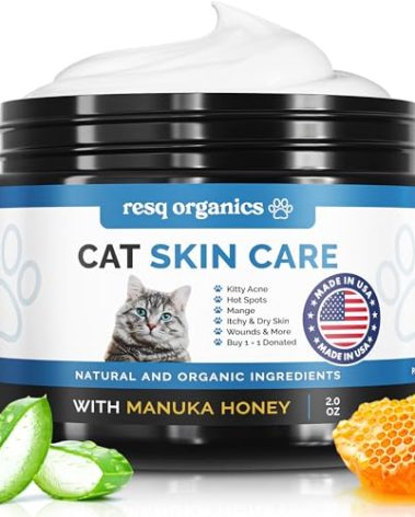 Cat Paw Balm Cat Cream 2 oz: Hot Spot Treatment for Cats Dermatitis, Mange Treatment, Cat Itchy Skin Relief for Dry Skin, Pet Wound Care, Natural Allergy Relief with Manuka Honey, Aloe Vera, Vitamin E