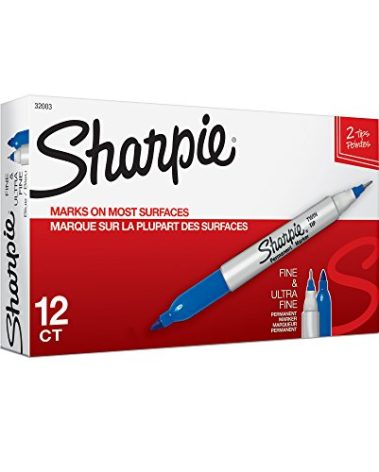 Sharpie Twin Tip Permanent Markers, Fine and Ultra Fine, Blue, 12 Count
