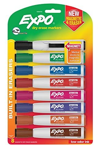 EXPO Magnetic Dry Erase Markers with Eraser Chisel Tip Assorted 8 Count