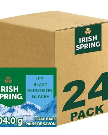 Irish Spring Icy Blast Bar Soap for Men, Mens Soap, Smell Fresh and Clean 12 Hours, Men Bars Washing Hands Body, Mild Skin, Recyclable Carton, 24 Pack, 3.7 Oz