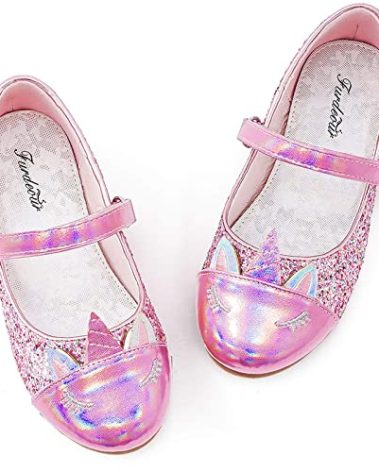 Furdeour Little Girls Flats Shoes Unicorn Princess Birthday Party Kids Wedding Pink Size 11(2502Pink 11)