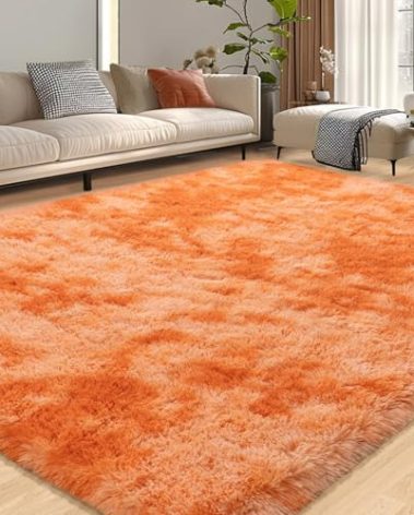 WISH TREE Large Shag Rugs 8x10 Feet Fluffy Rug for Living Room, Big Soft Orange Tie Dye Fuzzy Plush Shaggy Rugs for Bedroom Girls Kids Room Dorm Indoor Modern Home Decor