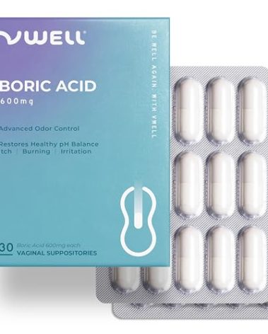 VWELL Boric Acid Vaginal Suppositories 30 Counts Blister Pack - Maintains and Balances Healthy Vaginal pH & Microbiome to Manage Odor Itch Burning Irritation Intimacy - Doctors Recommended for Women