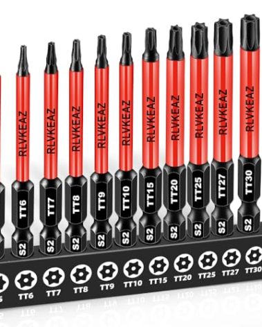 RLVKEAZ 12-Piece Impact Security Torx Bit Set (T5-T40), 3-Inch Long S2 Steel Tamper-Proof Star Bits Set, with 1/4" Hex Shank, Magnetic & High Torque for Automotive, Electronics, DIY Repairs
