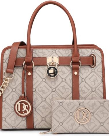 Dasein Two Tone Satchel Handbags Purses for Women Vegan Leather Shoulder Bags Large Tote Bag with Matching Wallet