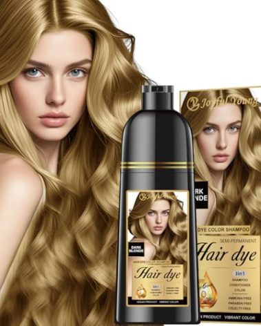 Joyful Young Natural Color Hair Dye Shampoo 3 IN 1, Instant Hair Coloring, Gray Coverage for Men & Women, Beard Dye Vegan Ammonia Free & Paraben-Free, Champú Para Canas Mujer & Hombre (DARK BLONDE)
