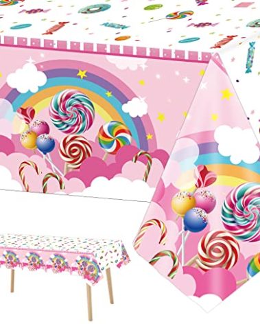 3Pieces Candyland Plastic Tablecloth Candy Land Lollipop Birthday Party Plastic Table Covers for Girls Birthday Baby Shower Donut Party Decorations Supplies 54X108inch