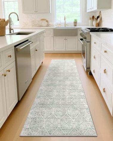 Soalmost Washable Runner Rug, 2.5'x8' Vintage Kitchen Runners Non-Slip Foldable Hallway Runner Rug for Entryway, Laundry, Bedroom, Light Blue