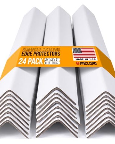 Paclord 24" x 2" x 2" Reinforced Cardboard Edge Protectors, White (Pack of 24) – 0.12" Thick Medium-Duty Cardboard Corner Protectors for Shipping – American Quality V-Board Pallet Edge Protectors