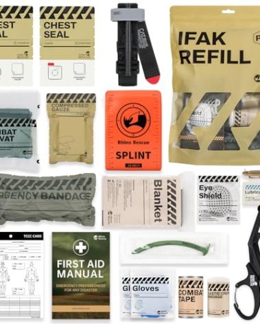 RHINO RESCUE IFAK Refill Kit 17Pcs with CAT Gen-7 Tourniquet, Emergency Tactical First Aid Kit Medical Supplies, IFAK Trauma Kit Combat Pack for Trauma Wound Care, Gunshot, Survival, Car & Camping