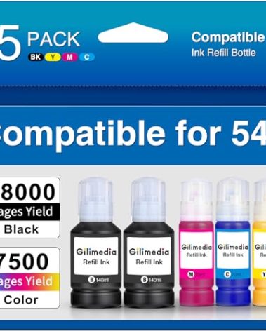 GILIMEDIA 542 Pigment Ink Refill Bottles Compatible for Printer ET-5150 ET-5170 ET-5180 ET-5800 ET-5850 ET-5880 ET-16600 ST-C5000 ST-C5500 ST-C8000-542 Ink 5 Pack