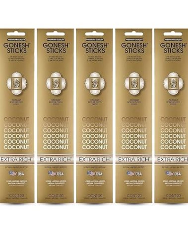 Gonesh Incense Sticks Extra Rich Collection - Coconut 5 Packs (100 Total)