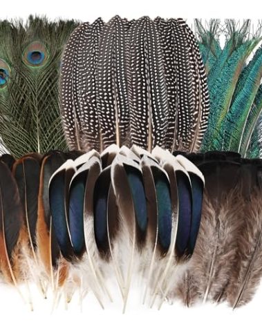 FeelfunFeather 30pcs Natural Feathers Bulk-6 Style Mixed Decorative Spotted Feathers,Peacock Feather,Peacock Swords,Turkey Feathers for DIY Crafts Wedding Home Party Decoration