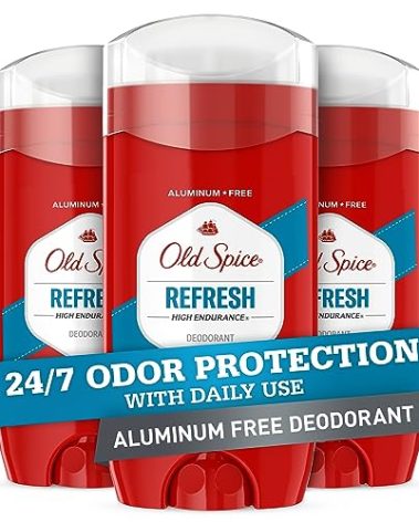 Old Spice Aluminum Free Deodorant For Men, High Endurance, 24/7 Sweat Defense & Odor Protection, 24/7 Freshness & Lasting Scent, Refresh Scent, 3.0 oz (Pack of 3)